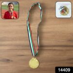 Gold Finish Winner Medal with Tricolor Ribbon for Sports (1 Pc) - Image 2
