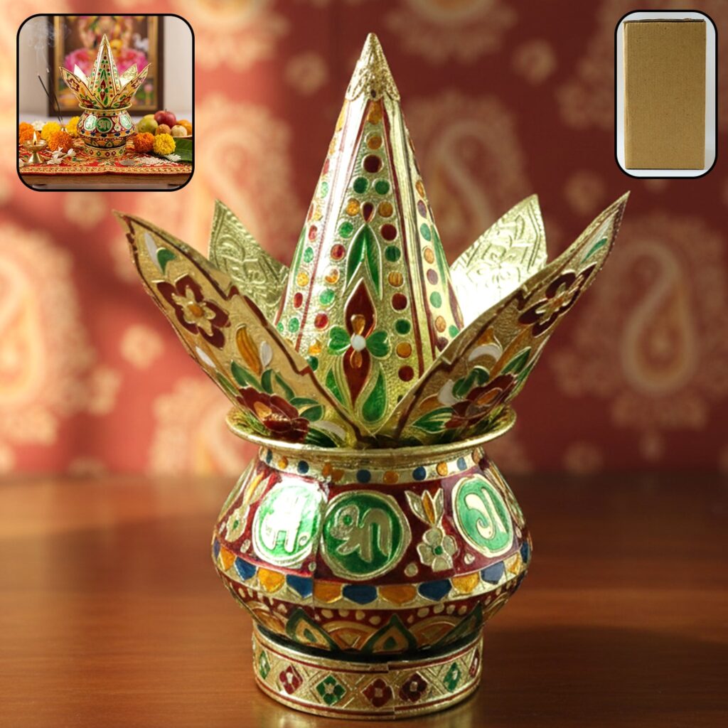 Traditional Decorative Pooja Kalash with Lotus Design