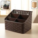 5 compartment multipurpose desk organizer basket with woven design
