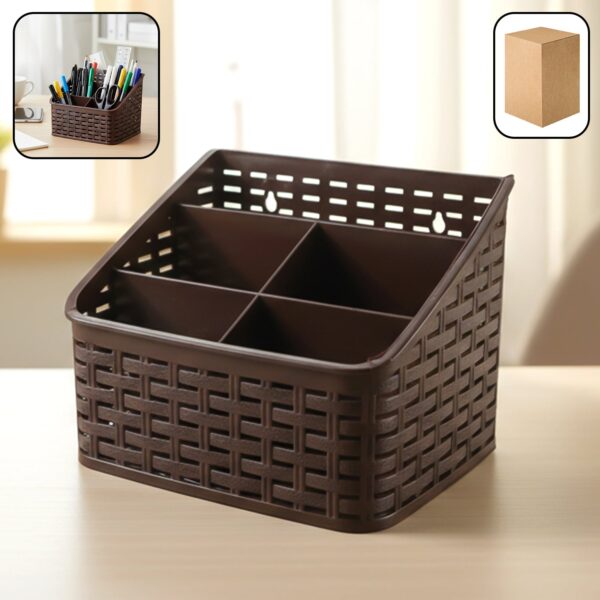 5 compartment multipurpose desk organizer basket with woven design