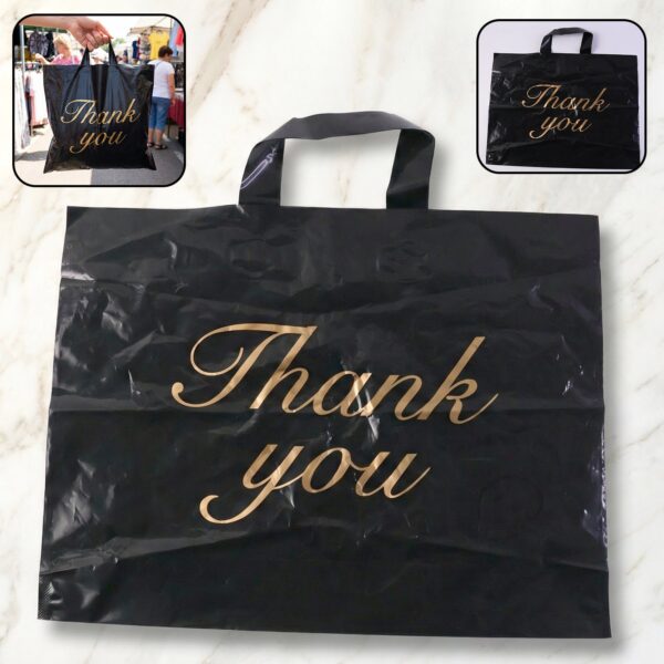 Premium Black Thank You Printed Plastic Carry Bag 30 × 39 Cm (1 Pc)