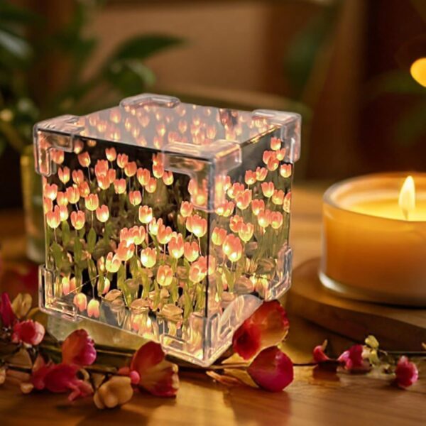 Decorative Tulip Flower LED Cube Night Lamp Set
