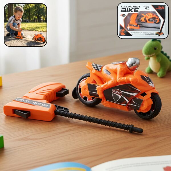 Launcher Bike Racing Toy for Kids with Manual Pull Launcher