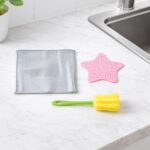 3 in 1 kitchen cleaning combo set with scrub pad, sink strainer, and bottle brush