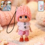 Cute mini doll keychain with soft knitted cap