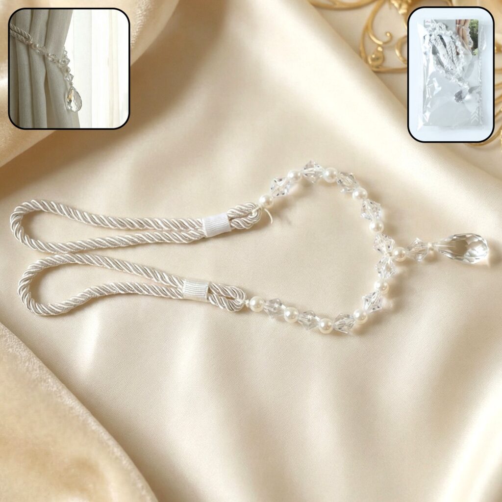 Luxury crystal beaded curtain tieback with teardrop pendant