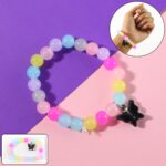 Multicolor pastel bead stretch bracelet with butterfly charm