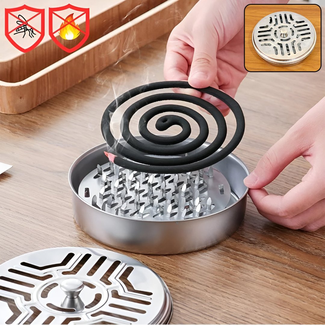 Stainless Steel Mosquito Coil Stand with Smoke Vent Lid