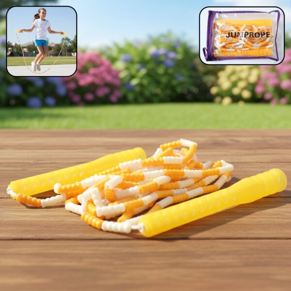Yellow and white beaded skipping jump rope for kids