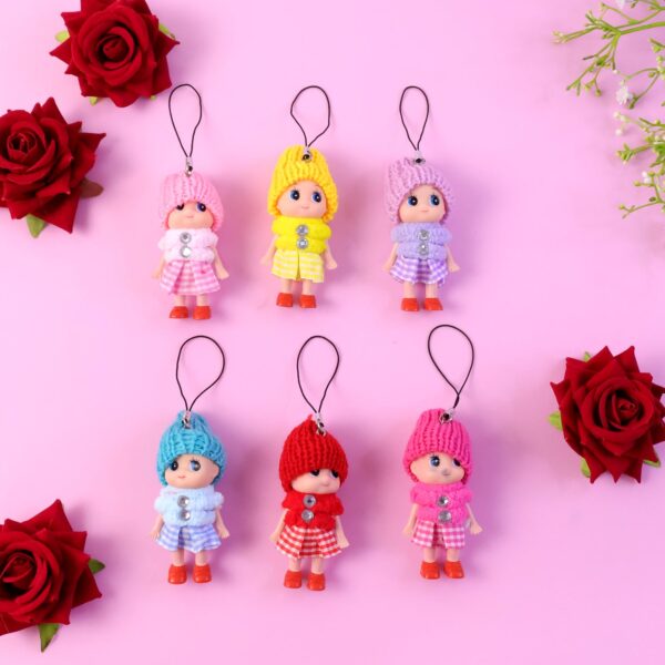 Set of 6 Cute Mini Doll Hanging Keychains in mixed colors