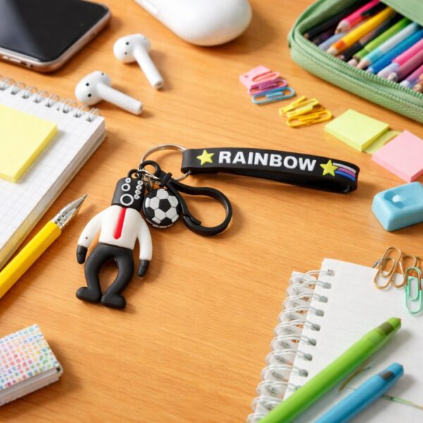 Rainbow strap cartoon football boy keychain