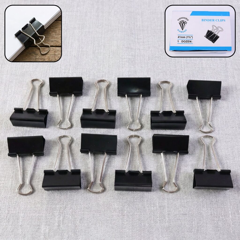 Extra Large Heavy-Duty Black Binder Clips 41mm 12 Pc Set