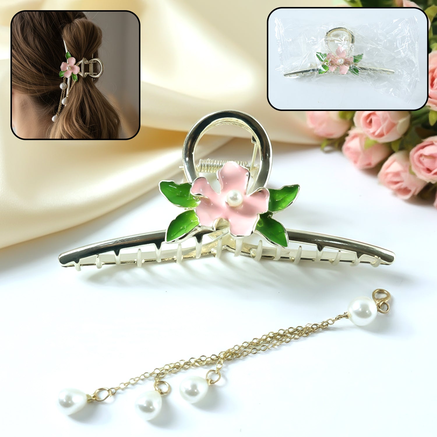 01_d1396bcb-d96c-42f3-8d24-93da34bfb1ab.jpg Elegant Floral Pearl Chain Hair Claw Clip (1 Pc) - Image 1