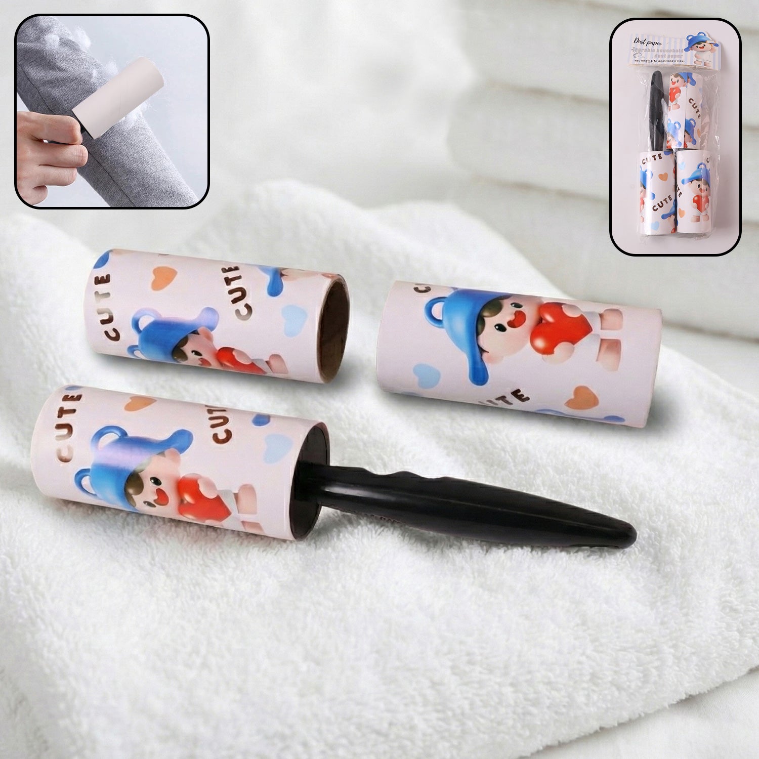 Reusable Sticky Lint Roller with Handle and Refills