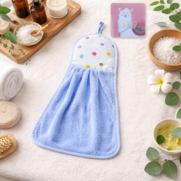 Soft hanging hand towel with self adhesive wall hook combo