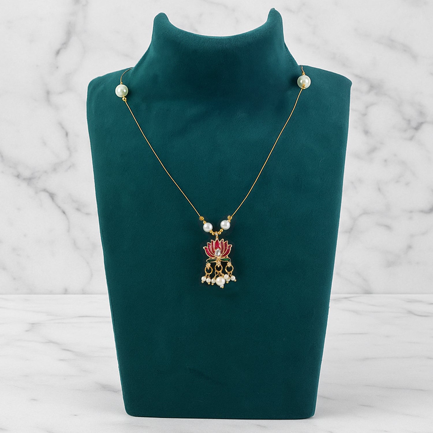 01_necklace.jpg Traditional Lotus Motif Pendant Chain (1 Pc) - Image 1