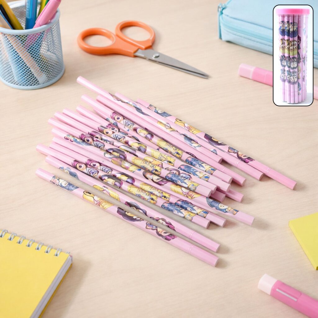Set of 50 cartoon printed wooden pencils