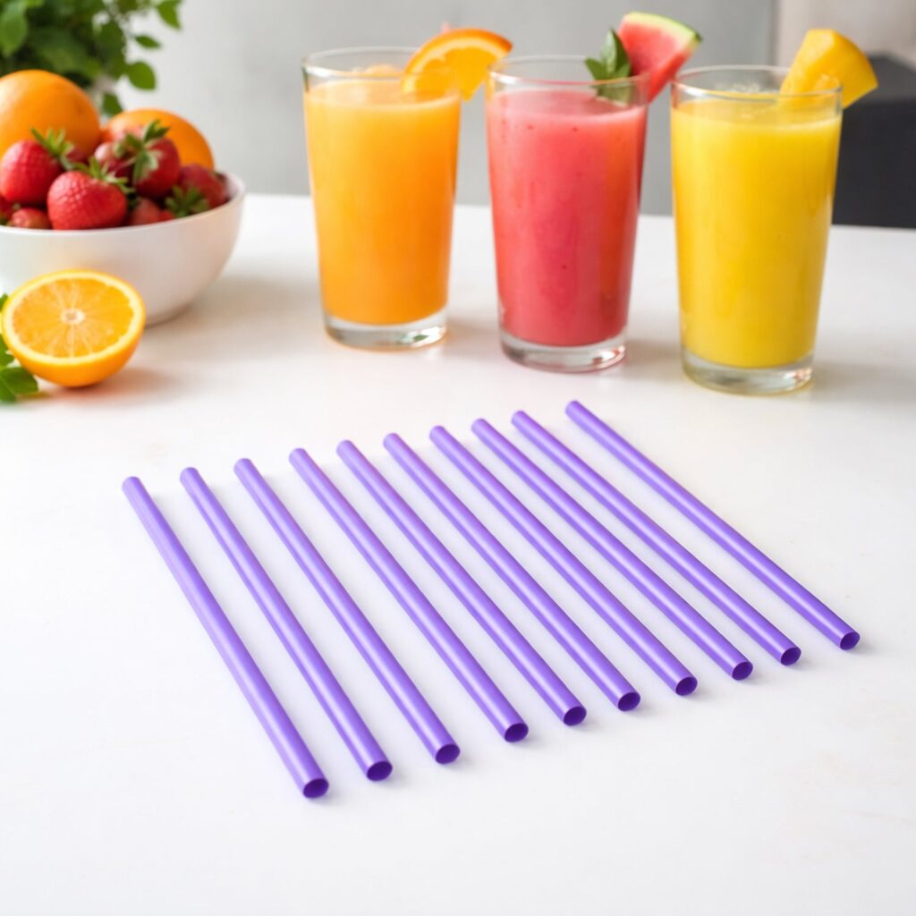 Pack of 10 colorful reusable plastic drinking straws