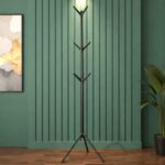 Floor standing metal coat rack stand with multiple hooks for clothes