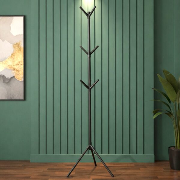 Floor standing metal coat rack stand with multiple hooks for clothes