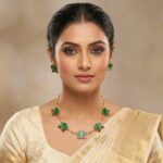 Traditional Green Lotus Design Necklace with Stud Earrings Set(1 Set) - Image 3