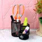 Khyati Trio Metal Mesh Pen Stand – 3-in-1 Round Desk Organizer Set - Image 3