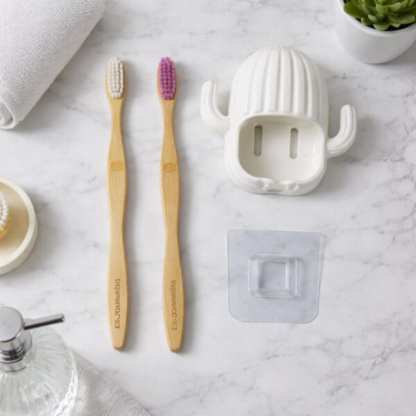 Premium Wall Mounted Toothbrush Holder Set with Cactus Design