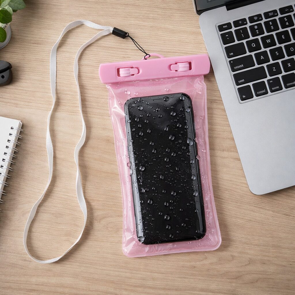 Pink waterproof phone pouch bag for mobile phones