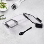 Plastic Kitchen Storage Container Big 800 ML & Small 250 ML Air Seal Lock Lid & Spoon - Image 4