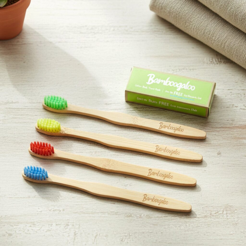 Pack of 4 bamboo toothbrushes with soft bristles for adults