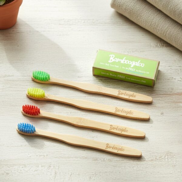 Pack of 4 bamboo toothbrushes with soft bristles for adults