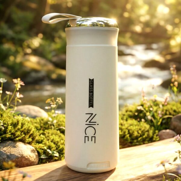 Premium White Glass Water Bottle 400 ML with protective cover