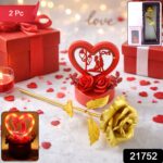 Heart Love Decorative Showpiece with Golden Rose Flower Gift Set (2 Pc) - Image 2