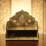 Wooden temple style home mandir stand with Lord Ganesha design