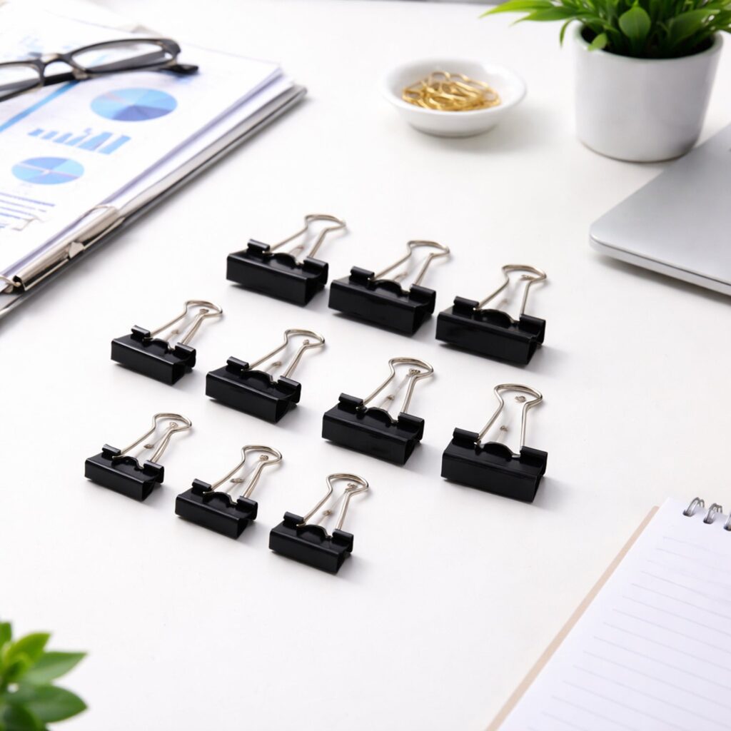 Set of 10 Strong Black Binder Clips for Document Holding