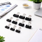 Set of 10 Strong Black Binder Clips for Document Holding
