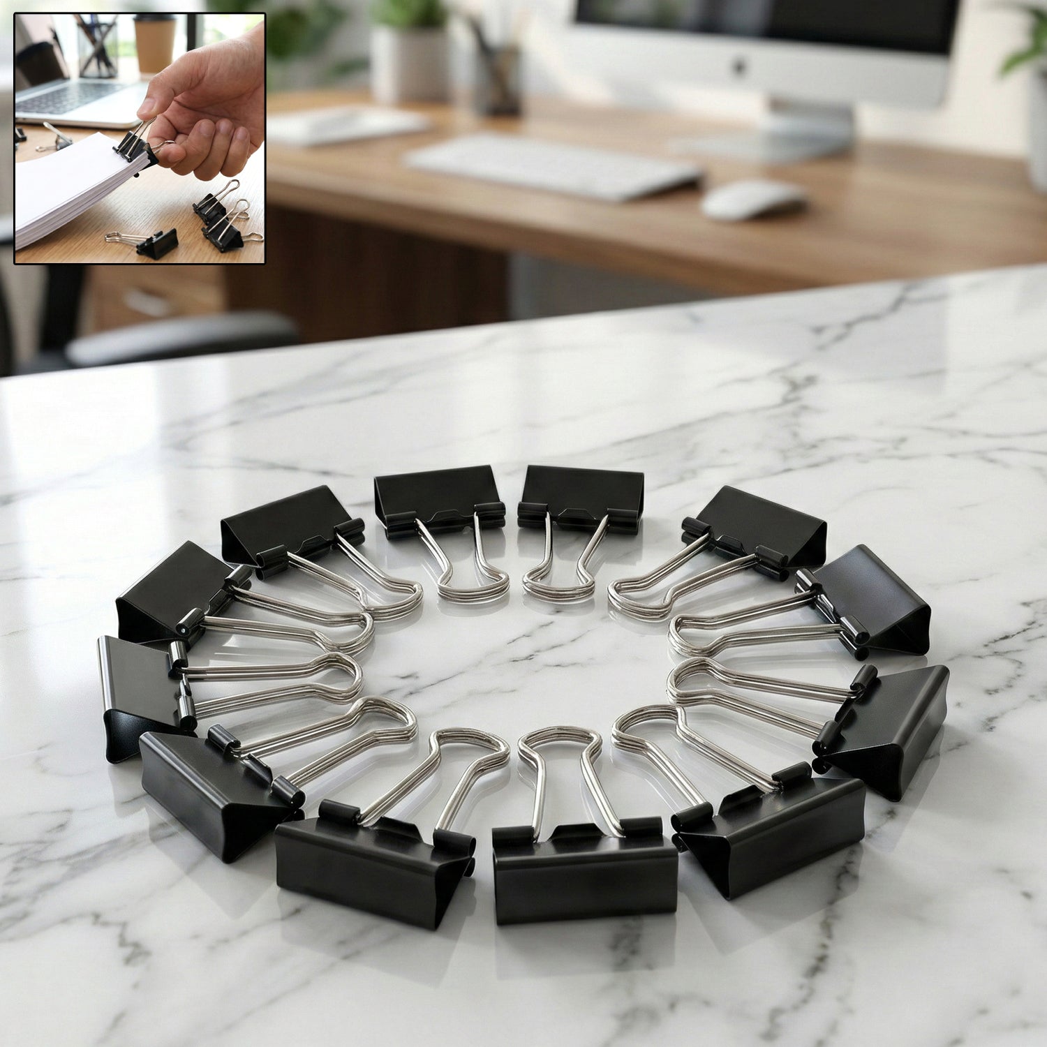 Heavy Duty Black Metal Binder Clips 25 MM 12 Pieces Set