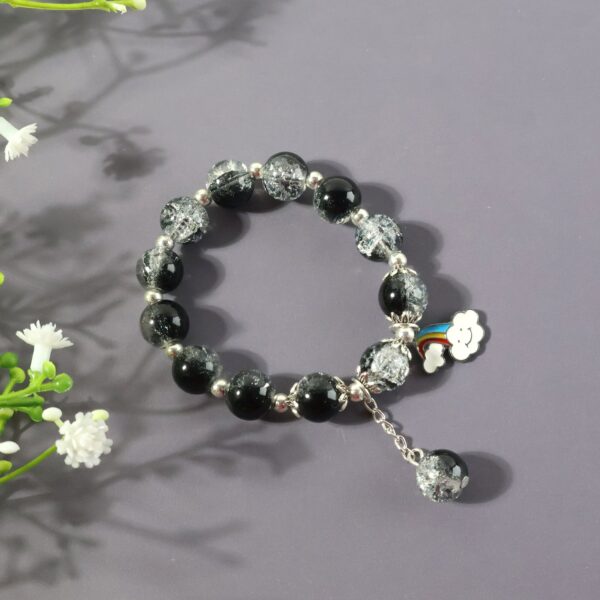 Elegant Black & Crystal Beaded Charm Bracelet