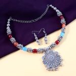 Oxidised Silver Traditional Beaded Necklace Set