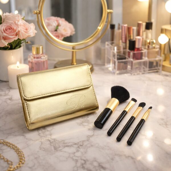 4 in 1 Portable Makeup Brush Set with Storage Pouch