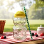 Cute Glass Bear Shape Kids Drinking Cup Bottle with Straw (1 Pc, 350 ML) - Image 5
