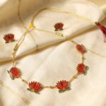 Traditional Red Lotus Design Necklace with Stud Earrings Set( 1 Set) - Image 6
