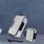 Plastic Kitchen Storage Container Big 800 ML & Small 250 ML Air Seal Lock Lid & Spoon - Image 6