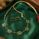 Traditional Green Lotus Design Necklace with Stud Earrings Set(1 Set) - Image 4