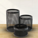 Khyati Trio Metal Mesh Pen Stand – 3-in-1 Round Desk Organizer Set - Image 4