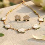 Elegant White Lotus Design Necklace with Stud Earrings Set (1 Set) - Image 4