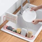 Kitchen Sink Organizer Rack with Towel Holder & Drain Tray (1 Pc) - Image 3