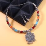 Oxidised Silver Traditional Beaded Necklace Set - Image 3