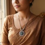 Oxidized Silver Finish Traditional Round Mandala Pendant Necklace (1 pC) - Image 3