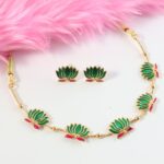 Traditional Green & Lotus Motif Jewellery Set - Image 4